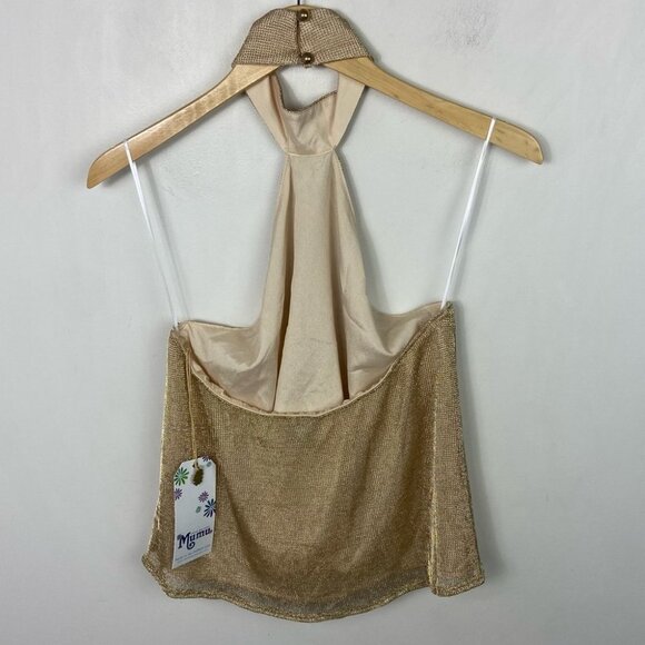 NWT Show Me Your Mumu Alessandra Halter Top Gold Mesh Size Medium New With Tags - Picture 14 of 14